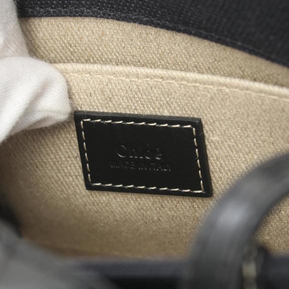 Chloé Chloe WOODY Handbag Canvas Leather Women's Navy Black - Picture 5 of 9